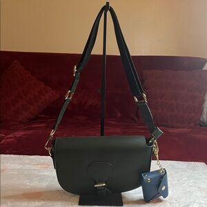 Valentina Fiore Hunter Green Crossbody Bag with Blue Pouch